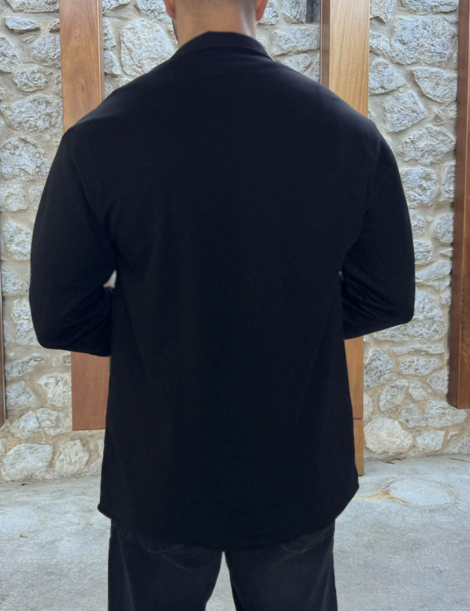 Ανδρικό μαύρο διαγωνάλ Overshirt με γιακά RMZ456 φωτογραφία